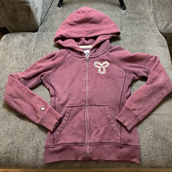 Classic TNA Zip-Up Hoodie, in a Rich Burgundy Color. - Picture 7 of 16